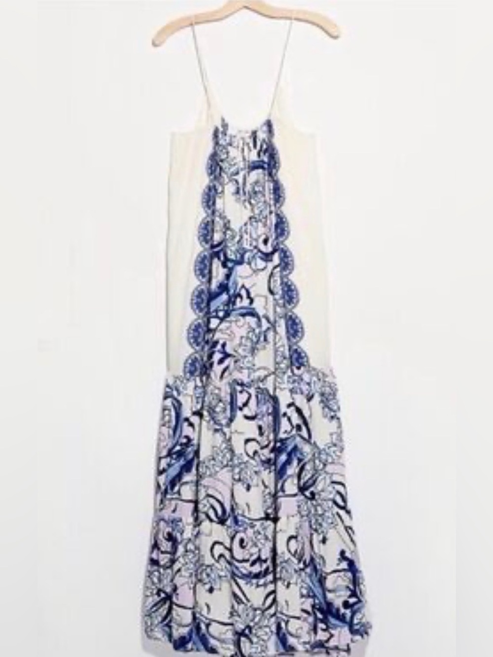 Free People White and Blue Printed Midi Dress
